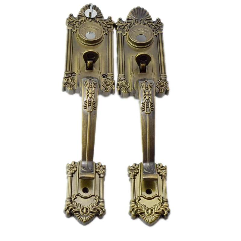 老式罗普斯金门锁防盗门锁母指按压式把手防青古铜欧式拉手大门锁