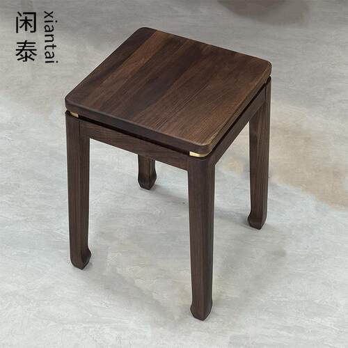 北美黑胡桃木高脚凳带铜马蹄脚餐凳可叠加书桌凳学习凳轻奢整装餐