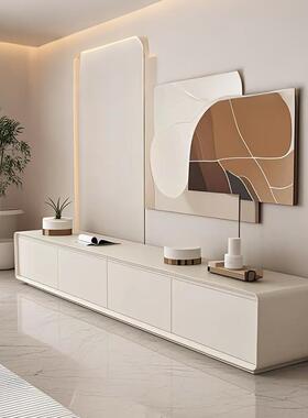 客厅落地烤漆实奶油风木电视柜茶几组合白色简约现代圆角小户型