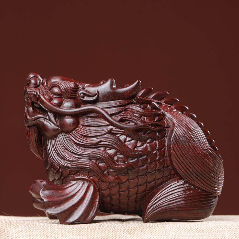 紫檀木雕饰龙鱼件手把摆件家居厅装品木文玩工艺品客送礼