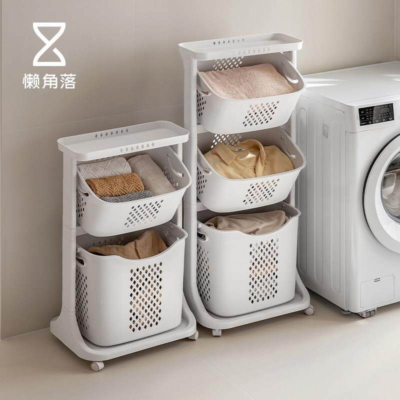 懒角落脏衣篓脏衣篮洗衣服收纳筐置物架双层推车家用可分类区带轮
