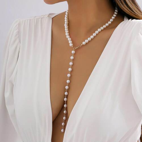 Jewelry Chain Beaded Necklace Imitation Pearl Long Necklace