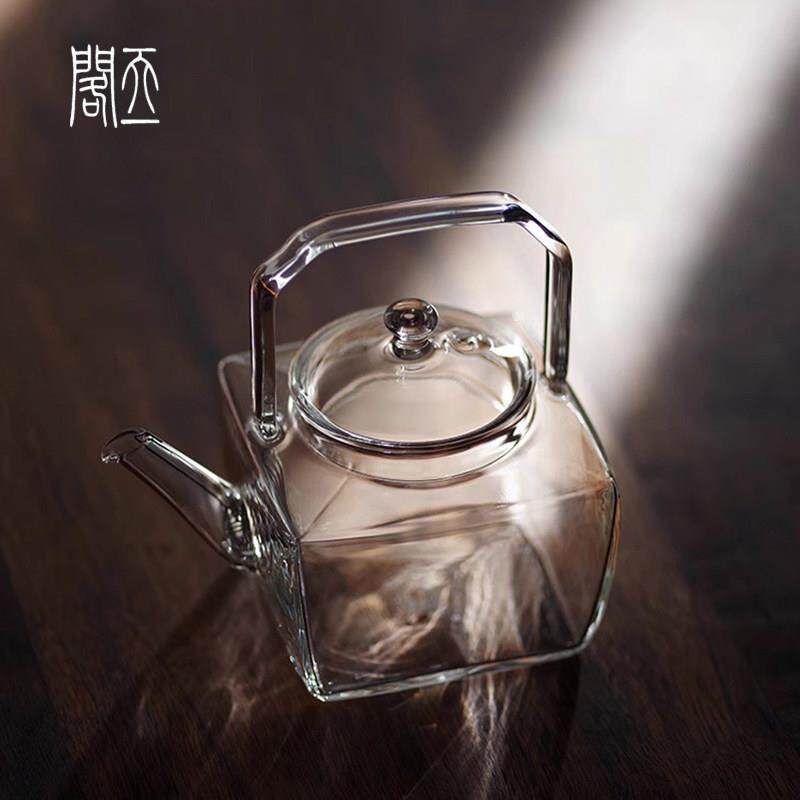 天一阁丨玻璃茶壶加厚耐高温小容量提梁壶可明火加热煮茶泡茶壶