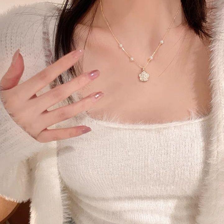 珍珠山茶花项链女轻奢小