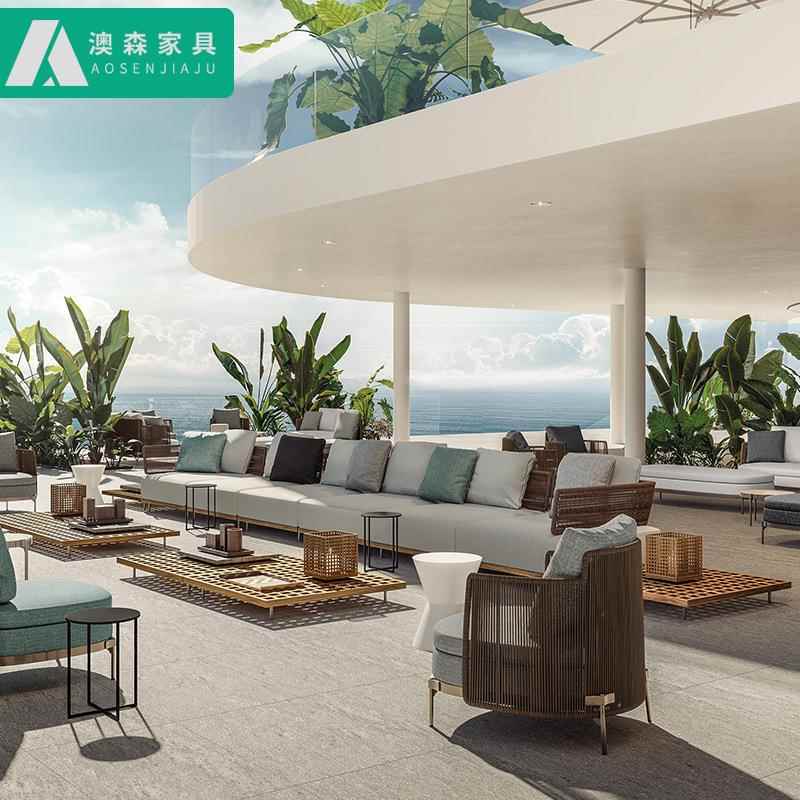 户外沙庭院米斯顿沙样板房柚木编发沙发阳别墅酒店防台晒防水室外