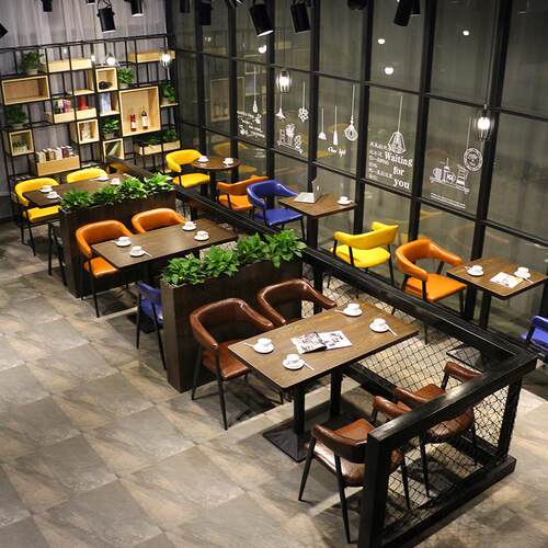 奶茶店桌椅组合餐饮家具酒吧工业风复古咖啡厅酒吧桌椅卡座沙发