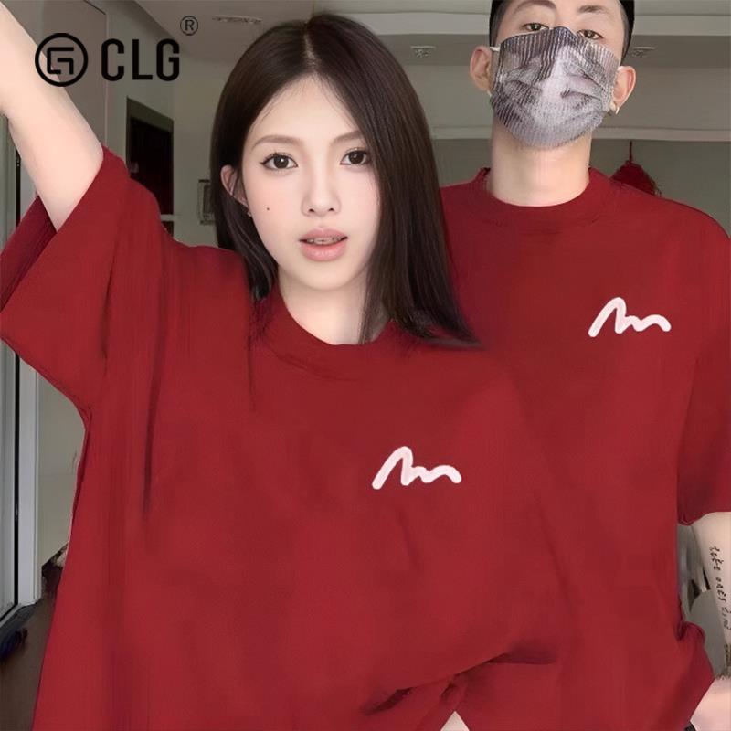 香港CLG潮牌春夏装新款简约印花t恤男女宽松纯棉百搭圆领短袖上衣
