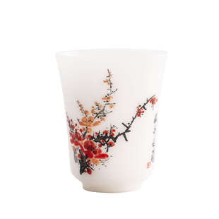 冰种羊脂玉手绘梅兰竹菊陶瓷茶杯主人杯客杯彩绘四君子素烧白瓷杯