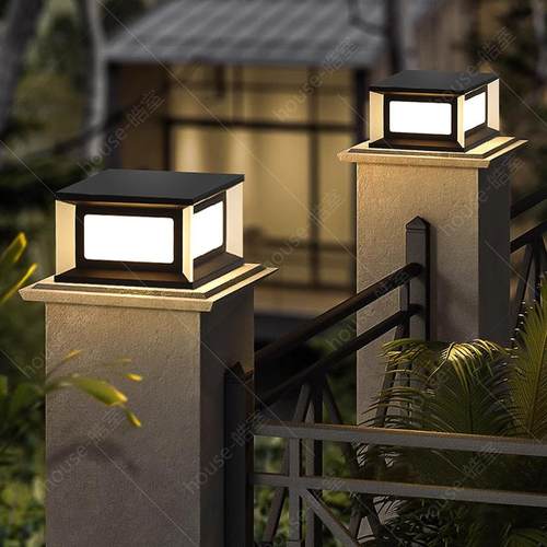 简约现代风格太阳能柱头灯 防水设计适用户外庭院门柱景观照明