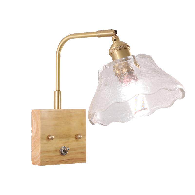 中古可旋转橡木复古玻璃壁灯梳妆台镜前灯卧室床头阅读墙灯原木