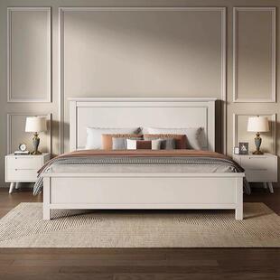 北欧白色全实木床现代简约奶油风格1.8米双人床1.5主卧公主美式床