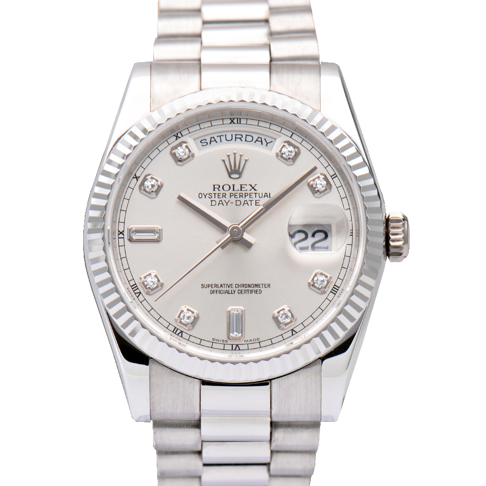 [9.8新]劳力士星期日历型18K白金原镶钻自动机械男表118239