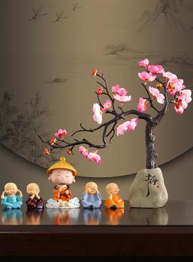 新中式腊梅四不和尚客厅玄关酒柜博古架装饰品创意办公室桌面摆件