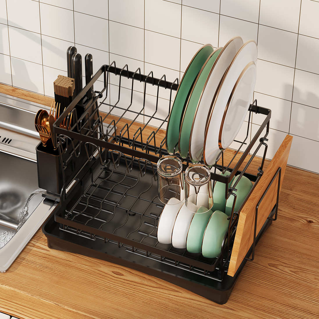 厨房置物架碗碟碗盘收纳架沥水架家用多功能放碗架碗包邮