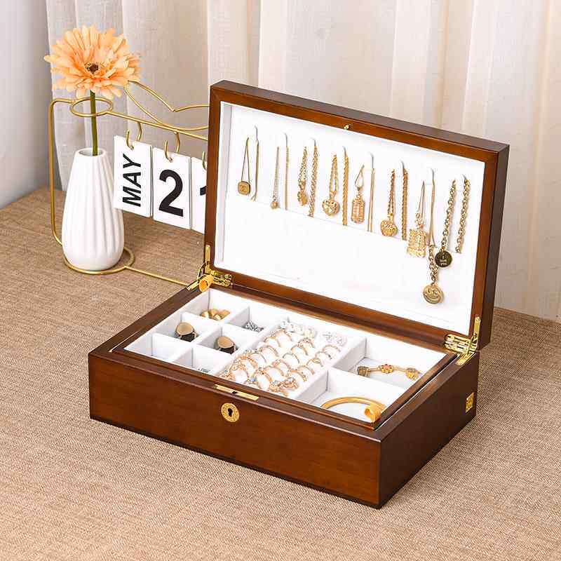 高档档实木手饰品金首饰4收纳盒木质简高约珠黄宝首饰盒202新款带