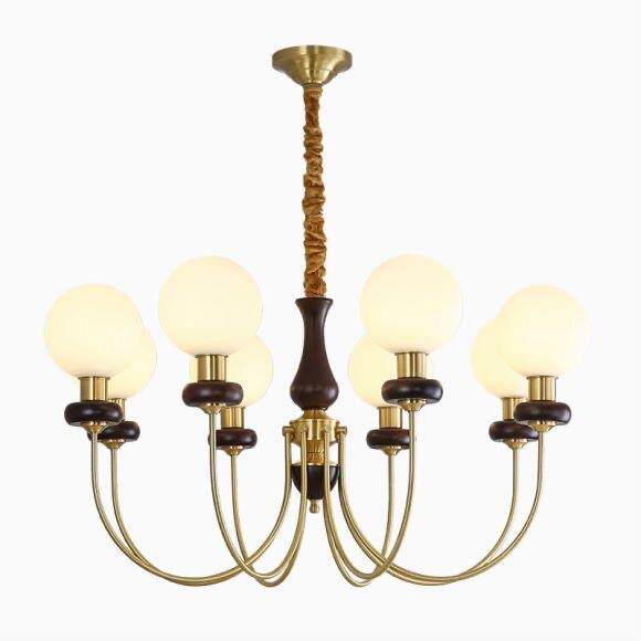 法式中古客厅灯全铜吊灯复古风实木简约轻奢卧室餐厅灯中山灯具