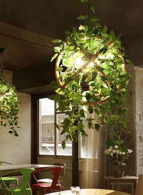 复古麻绳吊灯个性酒吧餐厅植物吊灯花店装饰灯工业风绿植吊灯