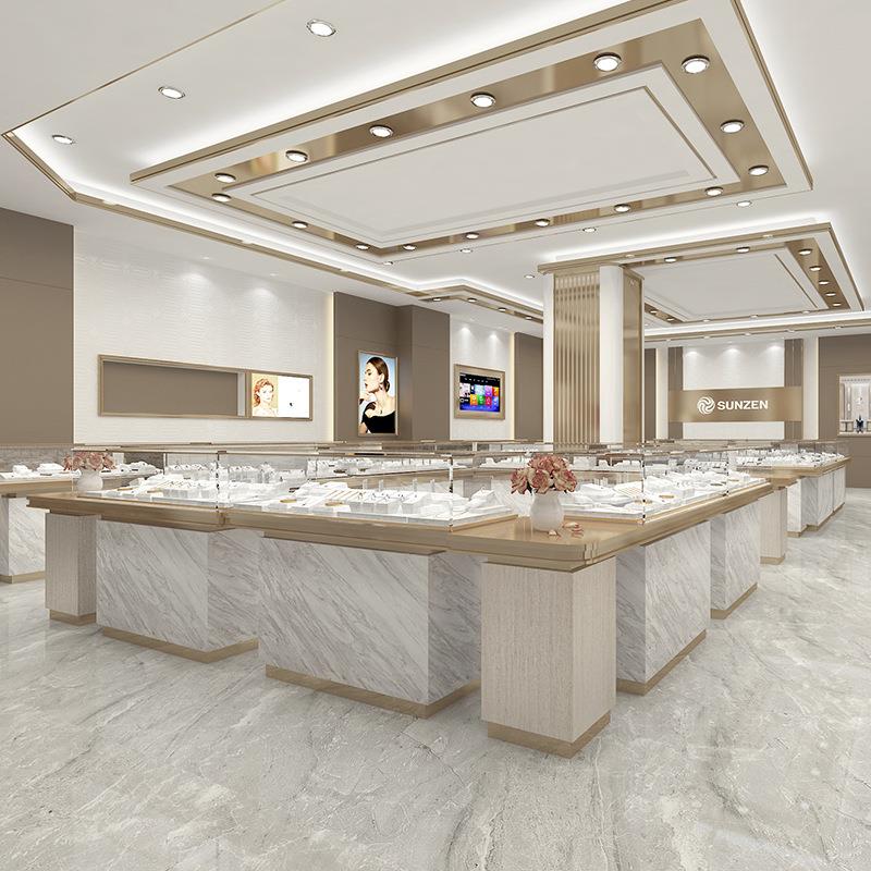 黄金珠宝展示柜翡翠玉器钛金边玻璃柜台子蜜蜡琥珀白银饰品陈列柜