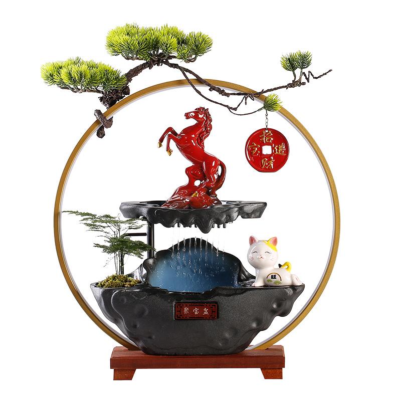 中式招财猫喷泉流水生财摆件家居客厅装饰吧台桌面开业乔迁送礼品
