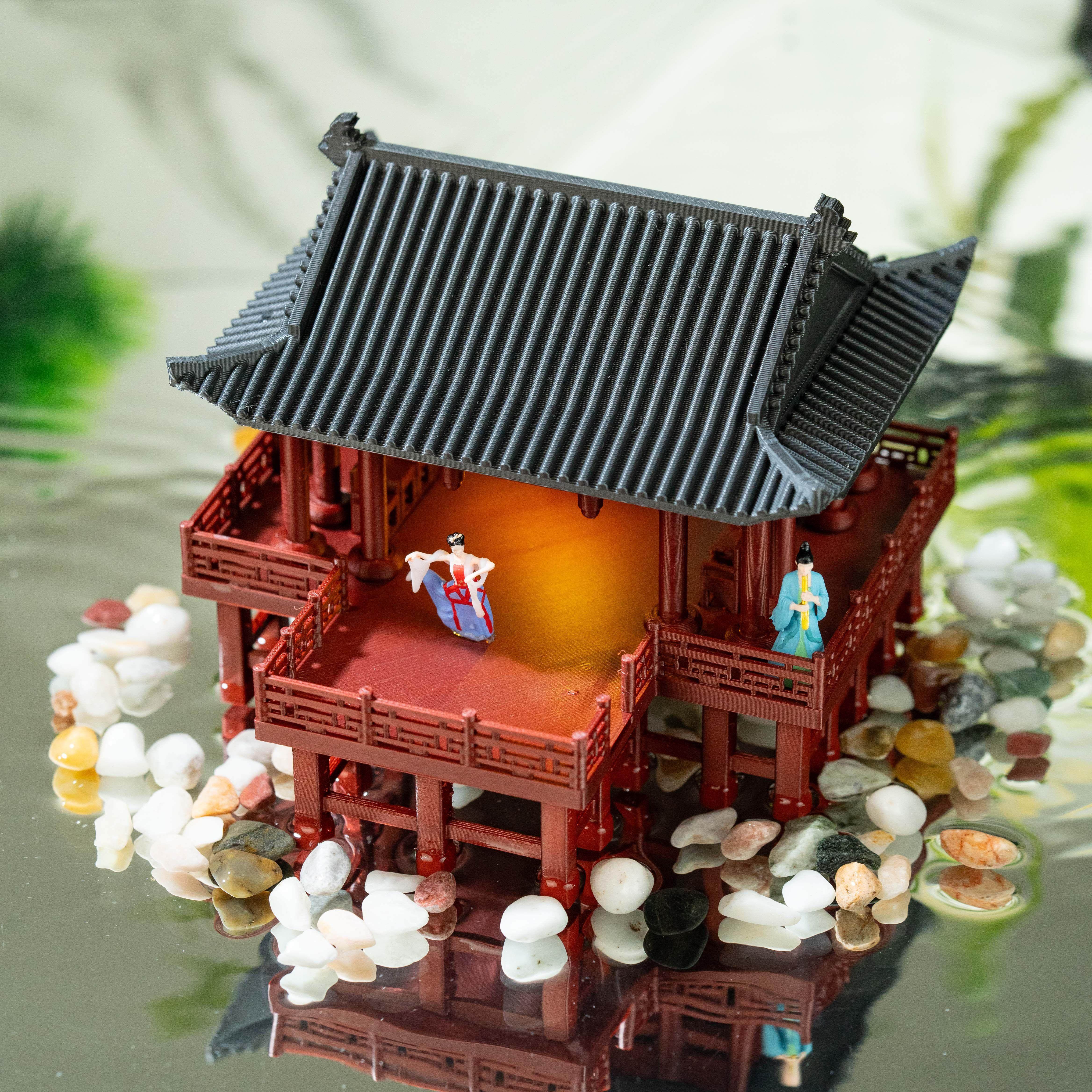 中国古建筑模型假山配轻水陆池鱼缸微景观造景书房庭院盆景摆件