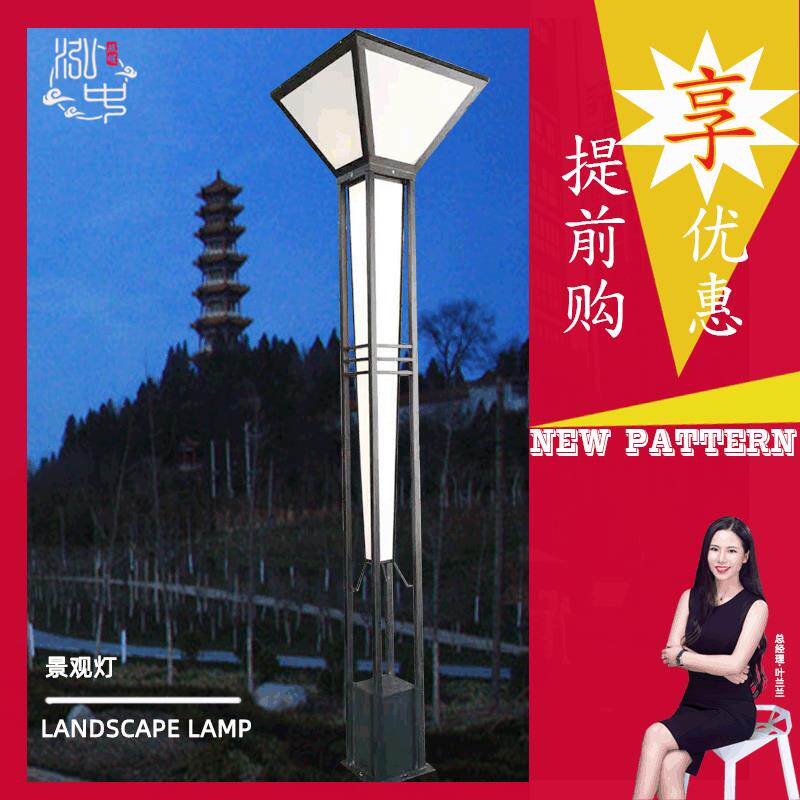 3米园林中式景观灯户外100w别墅小区方型亮化造型带帽子庭院路灯