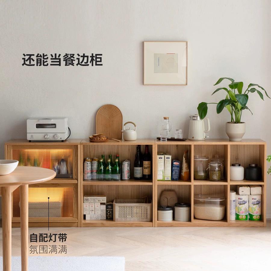 T工厂排直销布拉F77JSJT8格全木翻门矮落地格子书架组合原木置实