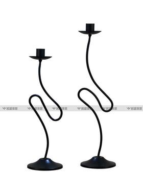 中古黑色金属烛台法式复古铁艺摆件家用餐厅边柜装饰烛台