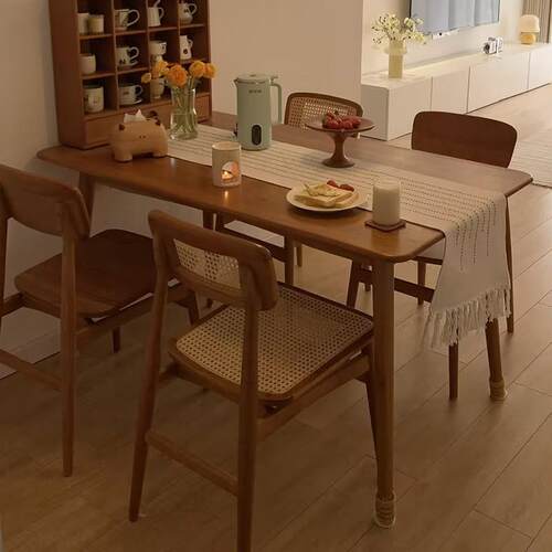 覆古家用具实木餐桌椅子方形小户型中古胡桃木色饭桌子原木风客厅