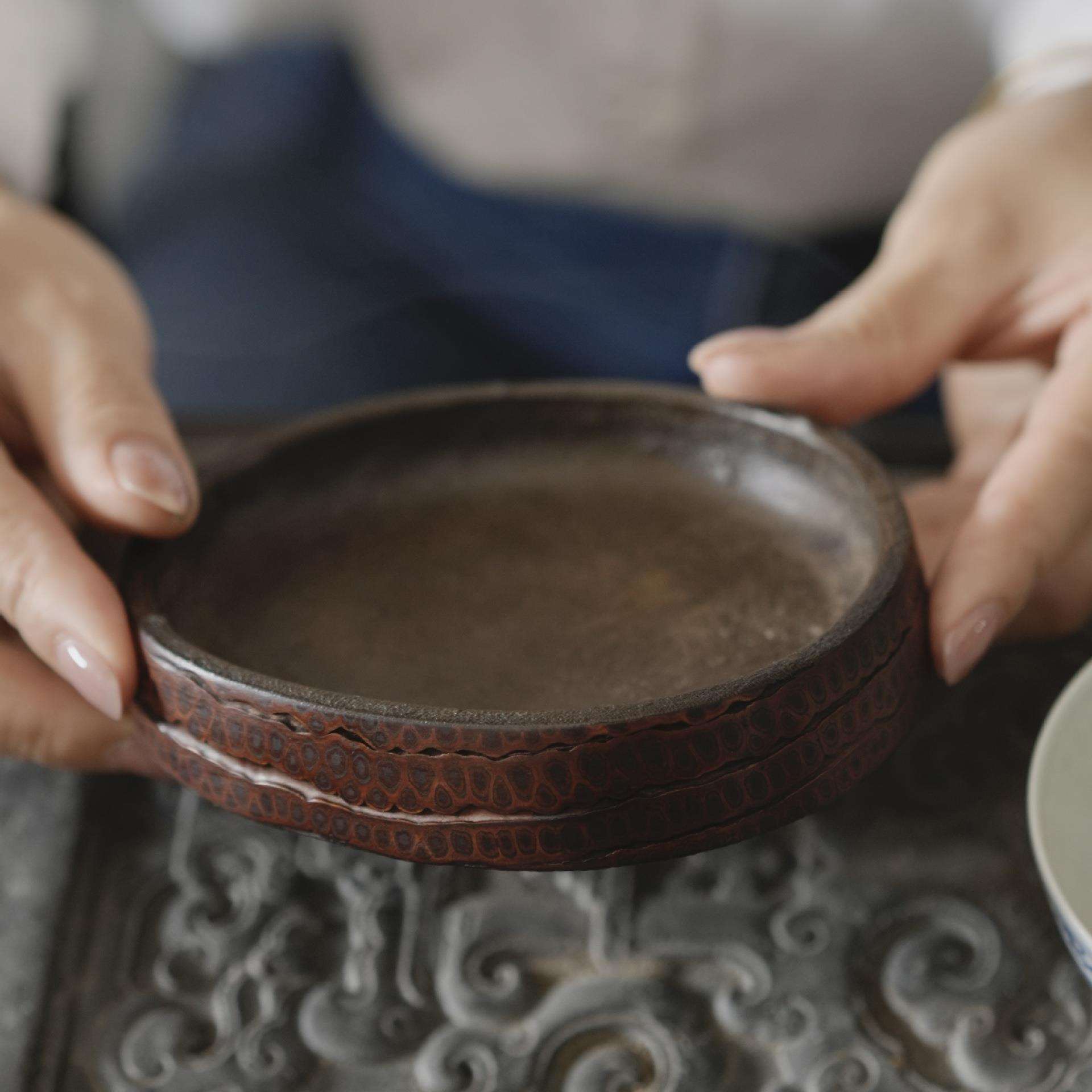 老竹根壶承 茶台竹节小托盘大漆竹茶杯垫壶垫水盂