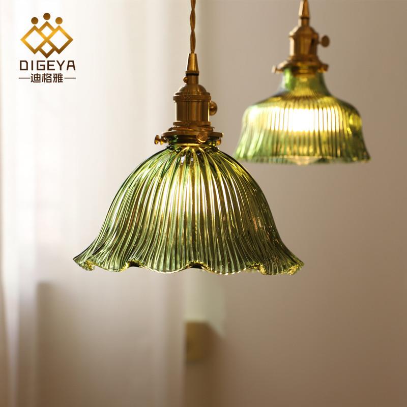 日式复古黄铜玻璃吊灯创意简约餐厅吧台卧室北欧单头玄关阳台灯具