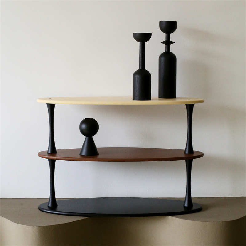 三色杯架1件木质滑板法式复古桌面摆件茶杯杯子收纳置物架置物架