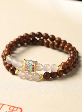 2026金丝檀檀香木紫檀木双圈手串佛珠念珠手链五条经文小叶紫檀真