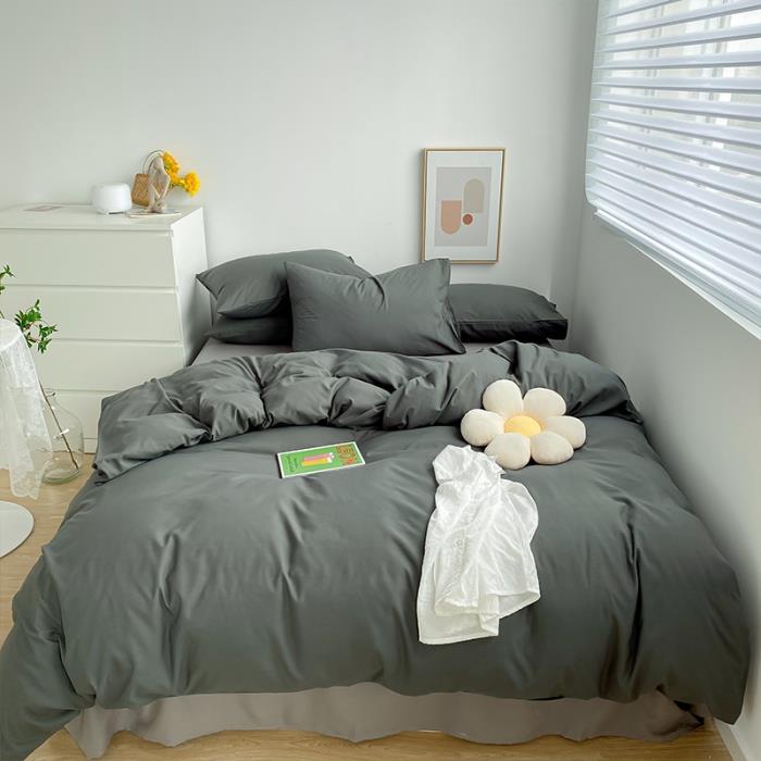 正品ins日混搭撞5色纯棉四件套式宿水舍洗棉三件套1.床单被套床上