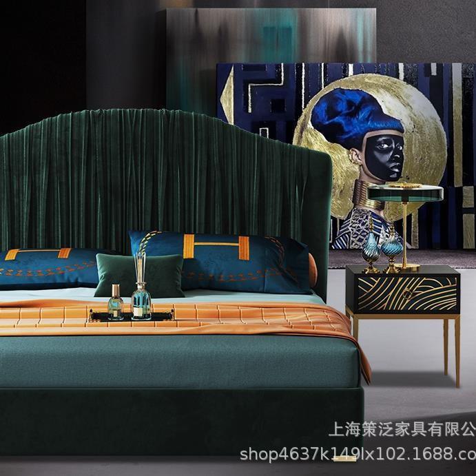 北欧港式轻奢布艺床简约现代褶皱公主床主卧双人软靠婚床卧室家具