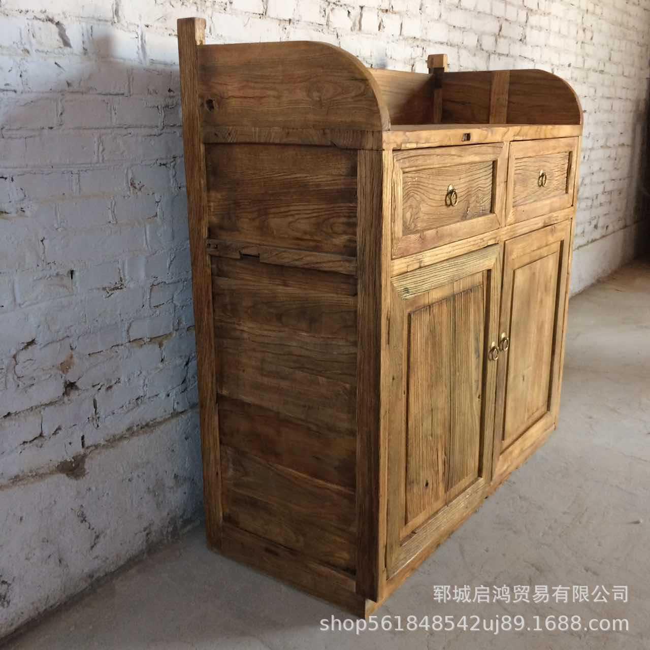 老榆木门板餐边柜实木储物玄关柜风化门板二屉两门储物柜
