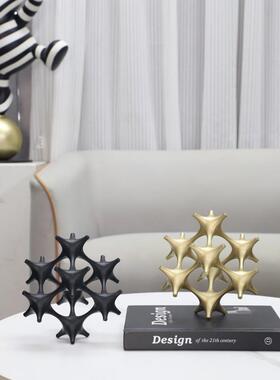 代简几何艺术镂魔方金属雕塑摆现件约客厅玄关1093空酒店软装家居
