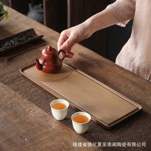 枯山水茶盤現(xiàn)代簡約陶瓷干泡臺儲排雙用粗陶小號瀝水托盤批發(fā)茶具