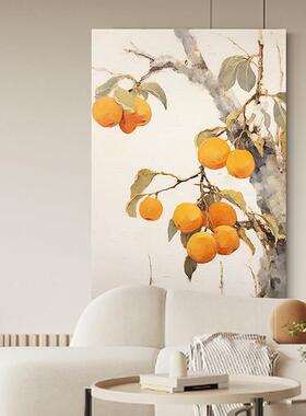 网红装画.纯绘手油画《千柿吉祥简约现代玄关饰画手工》挂肌理