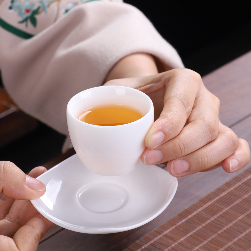 德化鹭城陶瓷茶具家用办公功夫茶杯纯白色手工主人单杯6个装天然