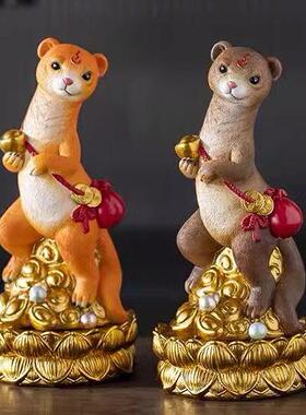 黄鼠狼黄大仙摆件招财进宝佛堂供桌家居用品动物真身佛龛装饰摆饰
