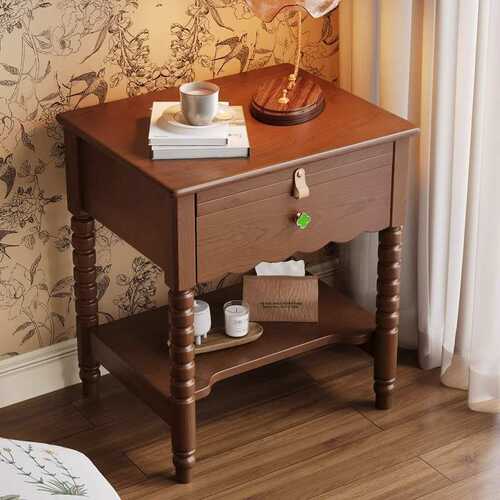 复古风实木床头柜简约现代白蜡木卧室家用储物柜中古风收纳柜批发