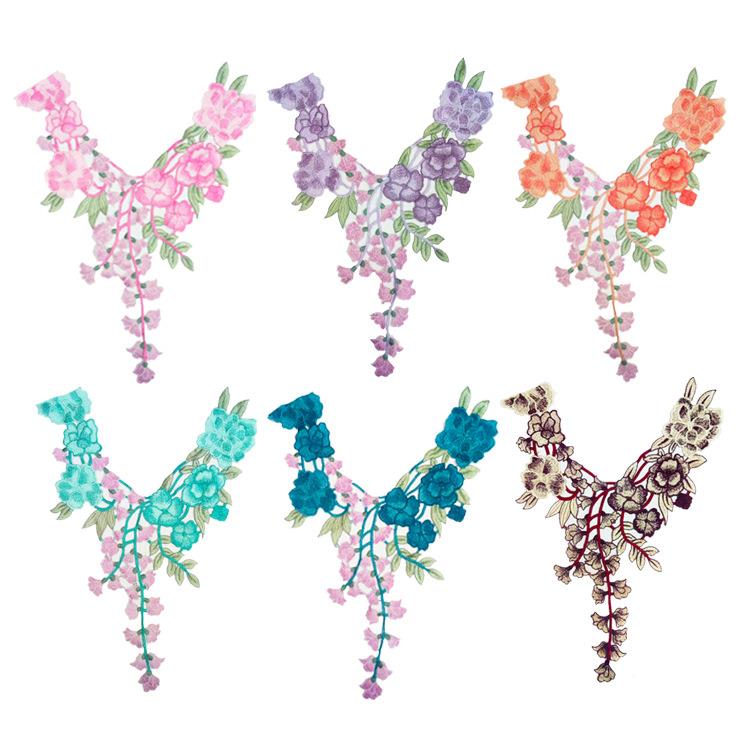 臻美绣品服装辅料刺绣花边布贴电脑机绣花朵衣服补丁彩色领花特价