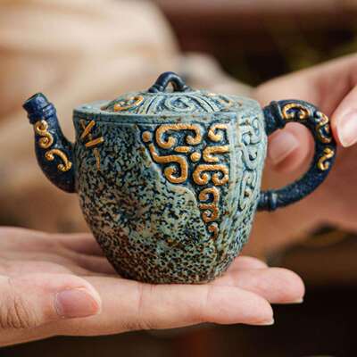 灰25JS09-1蓝石红洒火金浮雕茶壶泡茶单壶陶泡茶器饮具瓷一人独小