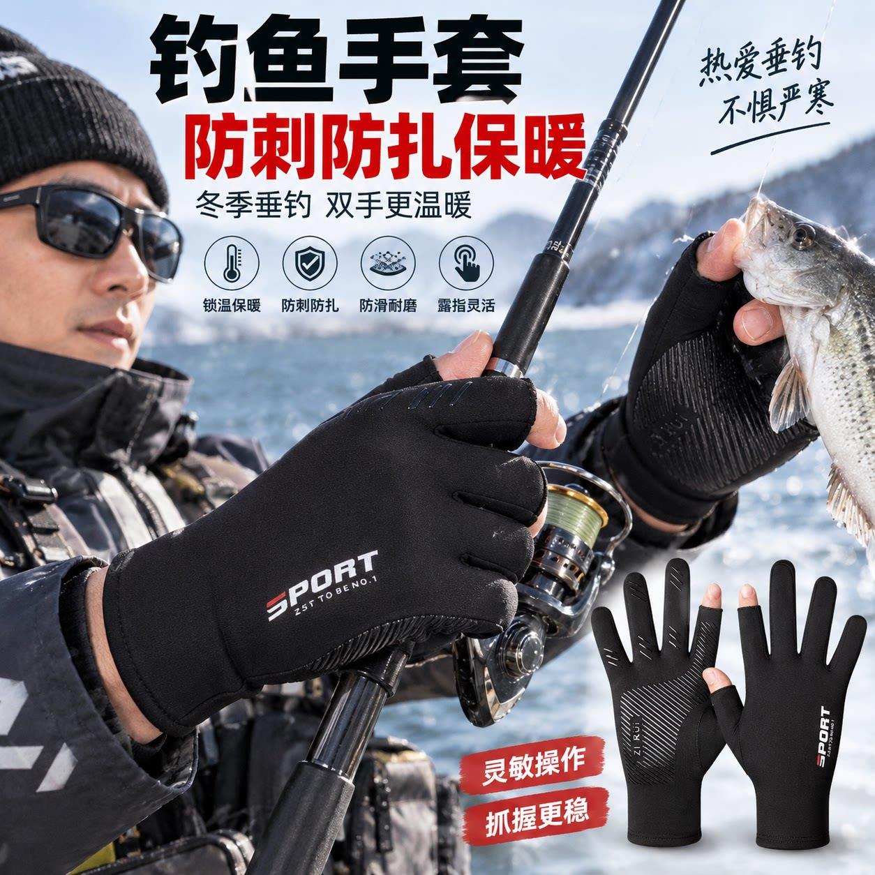 冬季钓鱼专用手套防刺防水不沾饵专业路亚防扎飞磕户外海钓防风寒