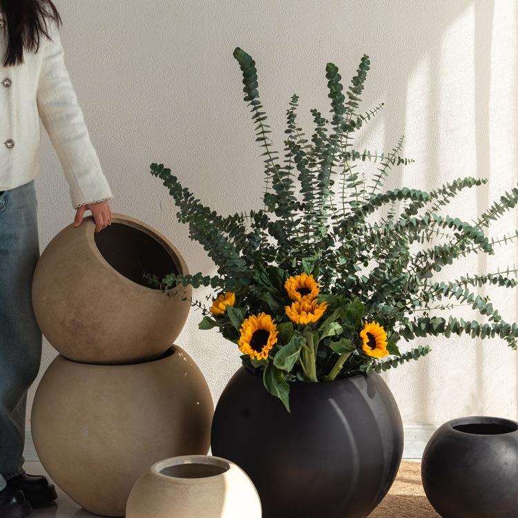 新品圆形水泥花盆室内落地装饰绿植盆栽花器简约客厅民宿阳台别墅