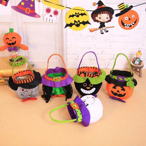 Creative Halloween collection woven pumpkin candy jar bucket