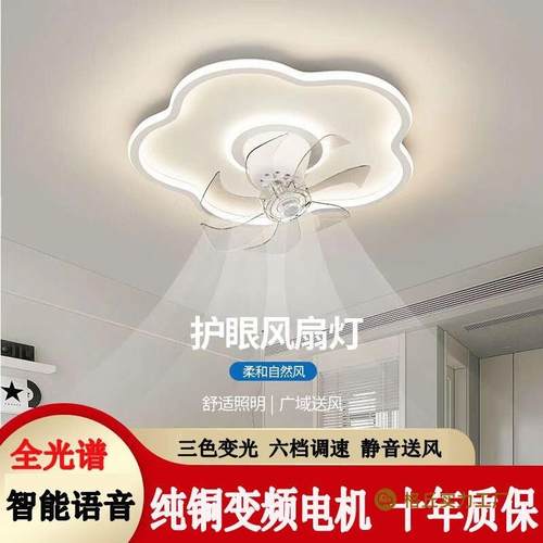 款简约薄智能语音声控静音餐厅吸顶房间卧室风扇灯大风力
