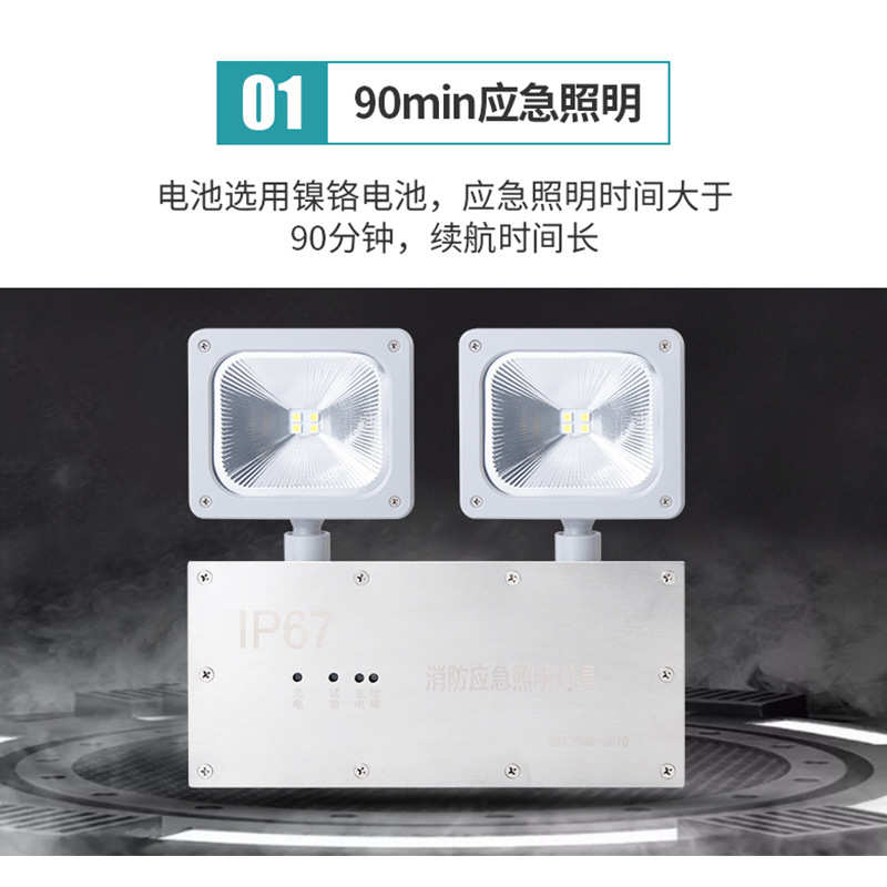 IP67防水应急照明灯led不锈钢面板双头灯隧道冷库双头照明应急灯