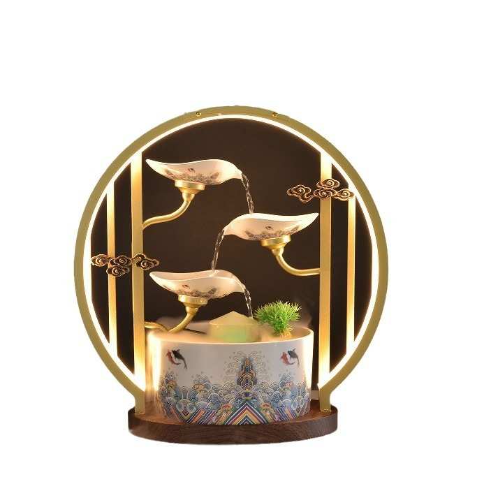 新中式流水摆件循环水招财客厅电视柜边几玄关样板间装饰品高级感