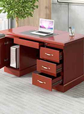 新中式油漆公桌椅组单合胡桃贴皮人位职员桌办办QBR公木室台式电